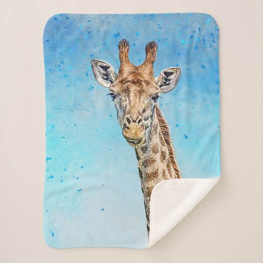 Nieuwsgierige Giraffe met Blue Confetti Sky Sherpa Deken (Voorkant)