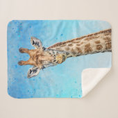 Nieuwsgierige Giraffe met Blue Confetti Sky Sherpa Deken (Voorkant (horizontaal))