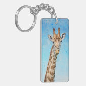 Nieuwsgierige Giraffe met Blue Confetti Sky Sleutelhanger (Voorkant Links)