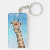 Nieuwsgierige Giraffe met Blue Confetti Sky Sleutelhanger (achterkant)