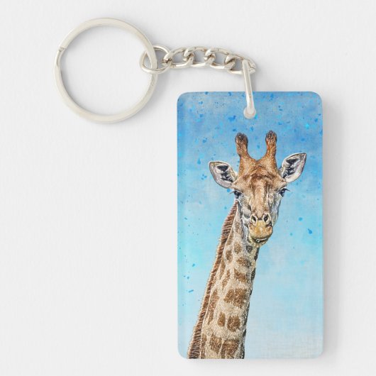 Nieuwsgierige Giraffe met Blue Confetti Sky Sleutelhanger (Voorkant)