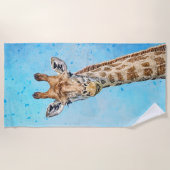 Nieuwsgierige Giraffe met Blue Confetti Sky Strandlaken (Voorkant)