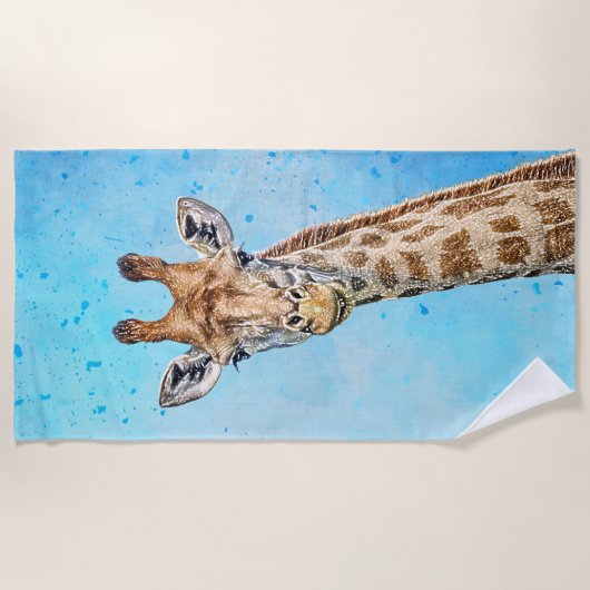 Nieuwsgierige Giraffe met Blue Confetti Sky Strandlaken (Voorkant)