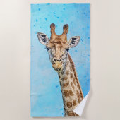 Nieuwsgierige Giraffe met Blue Confetti Sky Strandlaken (Voorkant)