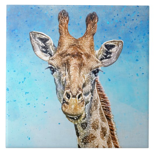 Nieuwsgierige Giraffe met Blue Confetti Sky Tegeltje (Voorkant)