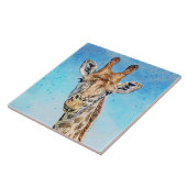 Nieuwsgierige Giraffe met Blue Confetti Sky Tegeltje (Zijkant)