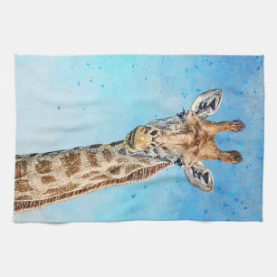 Nieuwsgierige Giraffe met Blue Confetti Sky Theedoek