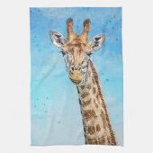 Nieuwsgierige Giraffe met Blue Confetti Sky Theedoek (Verticaal)
