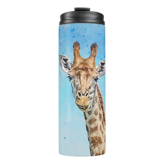 Nieuwsgierige Giraffe met Blue Confetti Sky Thermosbeker (Voorkant)