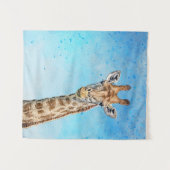 Nieuwsgierige Giraffe met Blue Confetti Sky Wandkleed (Voorkant (horizontaal))
