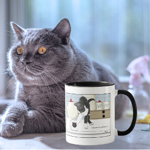 Nieuwsgierige Grijze Witte Kat Grappige Theemok Ke Mok