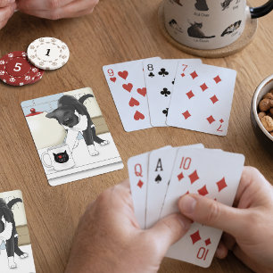 Nieuwsgierige Grijze Witte Kat Grappige Theemok Ke Pokerkaarten