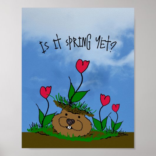 Nieuwsgierige groundhog op zoek naar de lente poster (Voorkant)