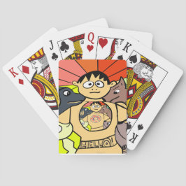 Nieuwsgierige jongen en zijn grillige dieren pokerkaarten