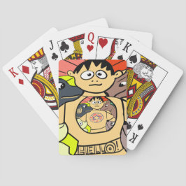 Nieuwsgierige jongen en zijn grillige dieren pokerkaarten