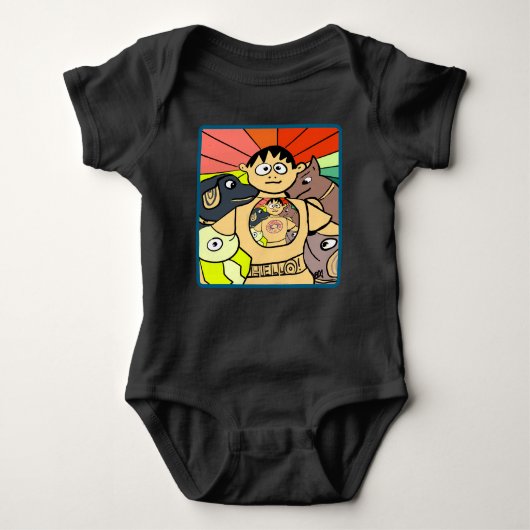 Nieuwsgierige jongen en zijn grillige dieren romper (Voorkant)