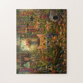 Nieuwsgierige Kat Aquarium Waterverf Legpuzzel | W