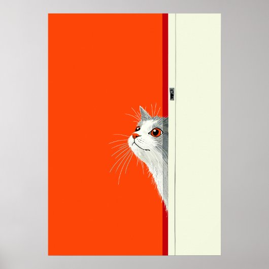 Nieuwsgierige kat die door de deur gluurt poster (Voorkant)