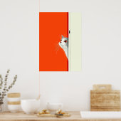 Nieuwsgierige kat die door de deur gluurt poster (Keuken)