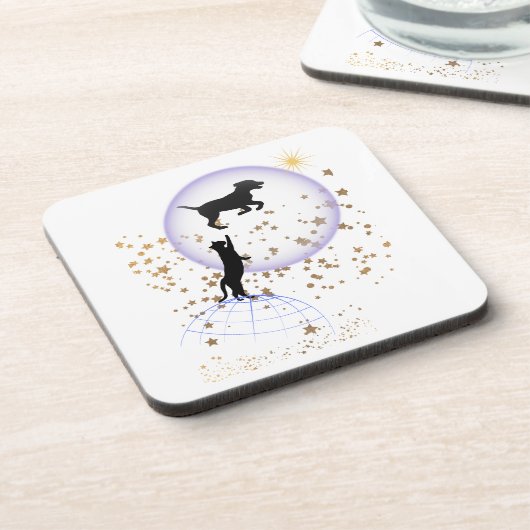 Nieuwsgierige kat en hond bier onderzetter (Linkerzijde)