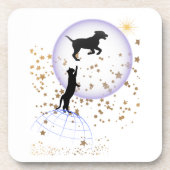 Nieuwsgierige kat en hond bier onderzetter (Voorkant)