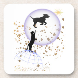 Nieuwsgierige kat en hond bier onderzetter