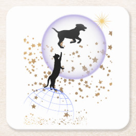 Nieuwsgierige kat en hond kartonnen onderzetters