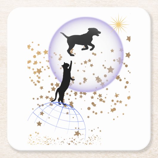 Nieuwsgierige kat en hond kartonnen onderzetters (Voorkant)