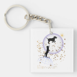 Nieuwsgierige kat en hond sleutelhanger