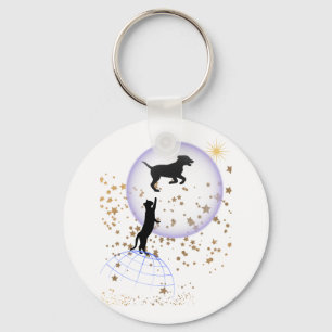 Nieuwsgierige kat en hond sleutelhanger