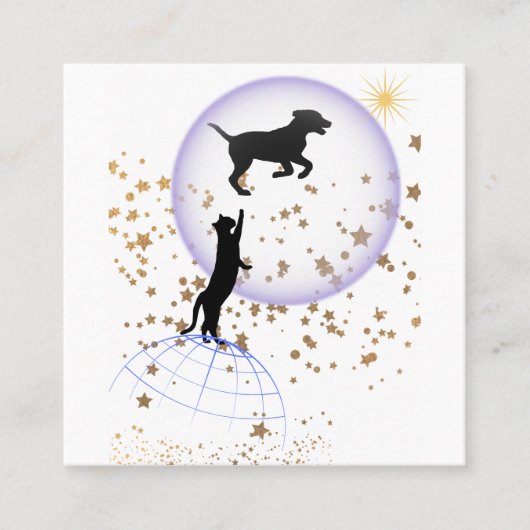 Nieuwsgierige kat en hond vierkante visitekaartje (Voorkant)