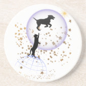 Nieuwsgierige kat en hond zandsteen onderzetter (Voorkant)