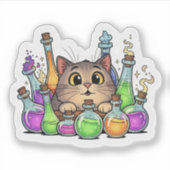 Nieuwsgierige kat en kleurrijke drankflessen - Hal Sticker (Voorkant)