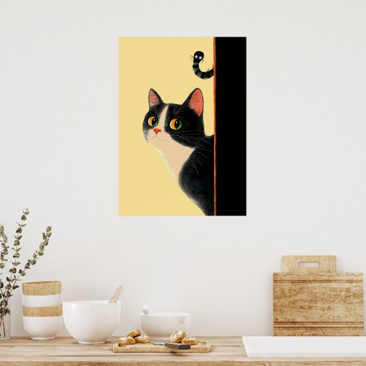 Nieuwsgierige kat en sneaky worm poster (Keuken)