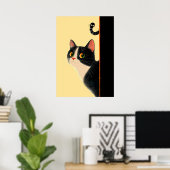 Nieuwsgierige kat en sneaky worm poster (Thuiskantoor)