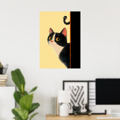 Nieuwsgierige Kat en Stiekeme Worm Poster (Thuiskantoor)