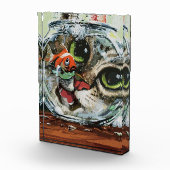 Nieuwsgierige kat en voorzichtige goudvis fotoblokken (Rechts)