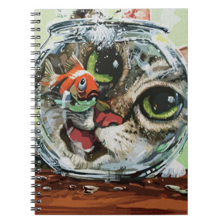 Nieuwsgierige kat en voorzichtige goudvis notitieboek