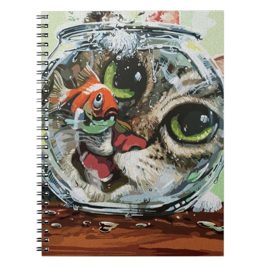 Nieuwsgierige kat en voorzichtige goudvis notitieboek (Voorkant)