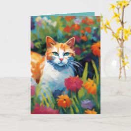 Nieuwsgierige Kat In de Tuin Felicitatiekaart Kaart