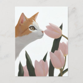 Nieuwsgierige Kat Lente Bloemen Briefkaart