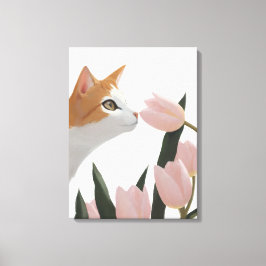 Nieuwsgierige Kat Lente Bloemen Canvas Afdruk