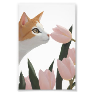 Nieuwsgierige Kat Lente Bloemen Foto Afdruk