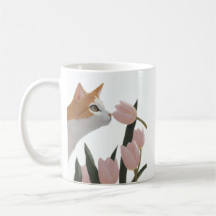 Nieuwsgierige Kat Lente Bloemen Koffiemok