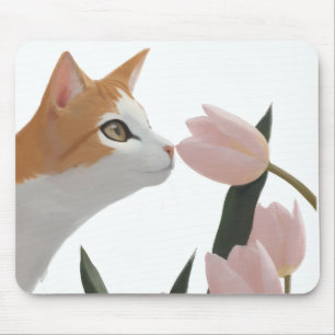 Nieuwsgierige Kat Lente Bloemen Muismat