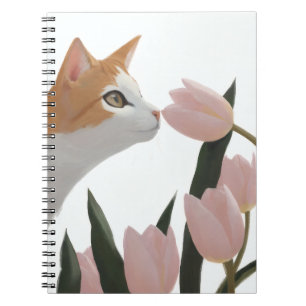 Nieuwsgierige Kat Lente Bloemen Notitieboek