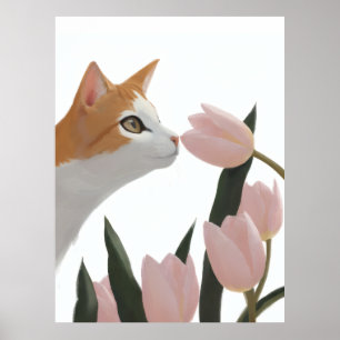 Nieuwsgierige Kat Lente Bloemen Poster