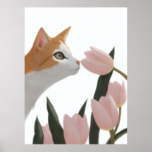 Nieuwsgierige Kat Lente Bloemen Poster
