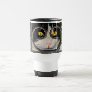 Nieuwsgierige kat met bril Lijst Funny Thermo Cup Reisbeker