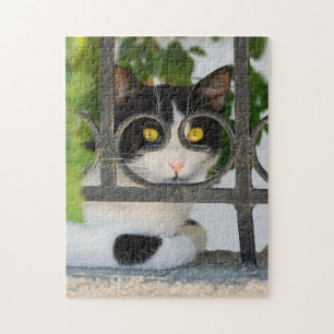 Nieuwsgierige kat met brillenLijst Funny Jigzaag Legpuzzel